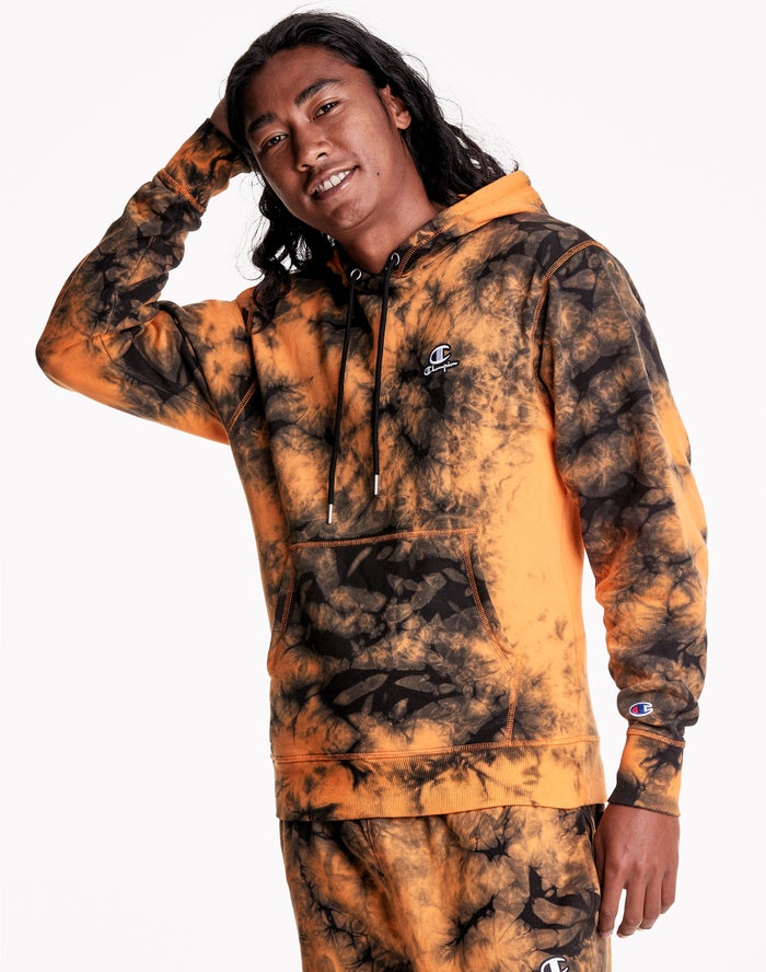 Champion Hoodie Heren - Oranje/Zwart - Galaxy Dye Embroidered C & Script Applique ( 610853-CKB )